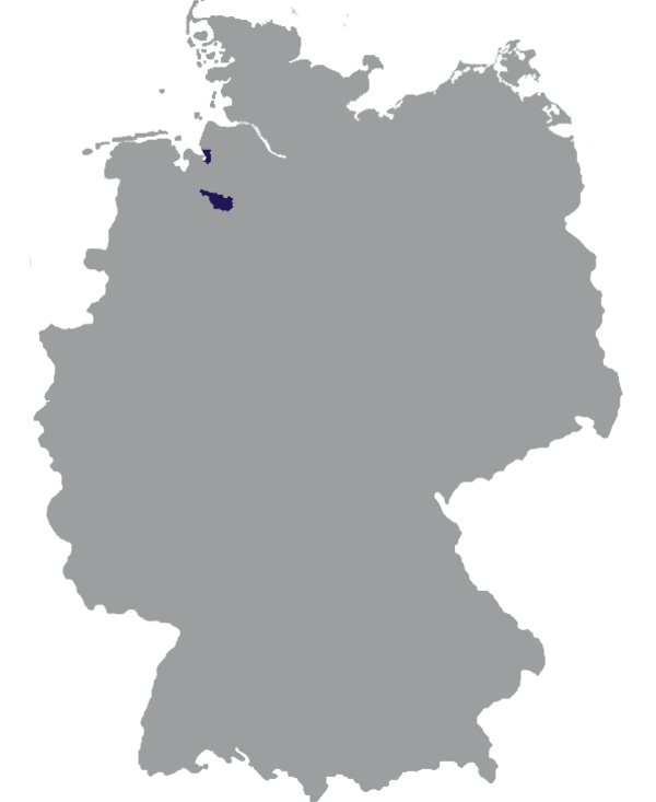 Landkaart Duitsland grijs met stadstaat en deelstaat Bremen donkerblauw op transparante achtergrond - 600 * 733 pixels